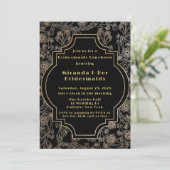 Invitation Déjeuner d'affaires Art Déco Black Gold Flower Bri (Debout devant)