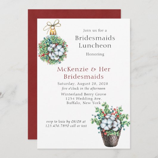 Invitation Déjeuner d'affaires de Noël Berries en coton (Devant / Derrière)