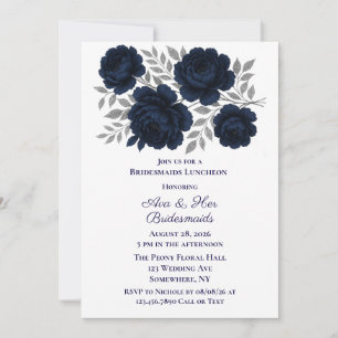 Invitation Déjeuner d'affaires Feuille Blue & Silver Navy
