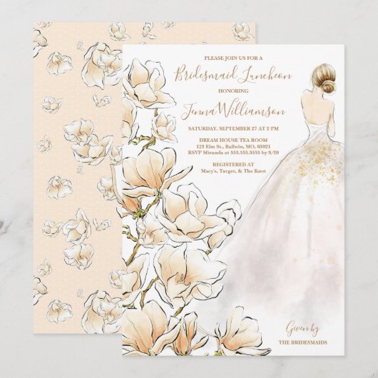Invitation Déjeuner d'affaires Gold Magnolia Bridesmaid (Devant / Derrière)