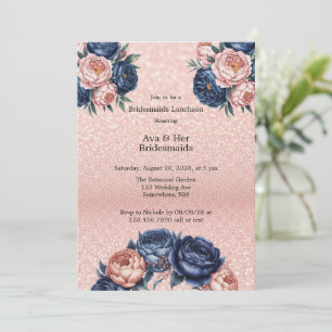 Invitation Déjeuner d'affaires Marine Blue & Rose Gold Floral