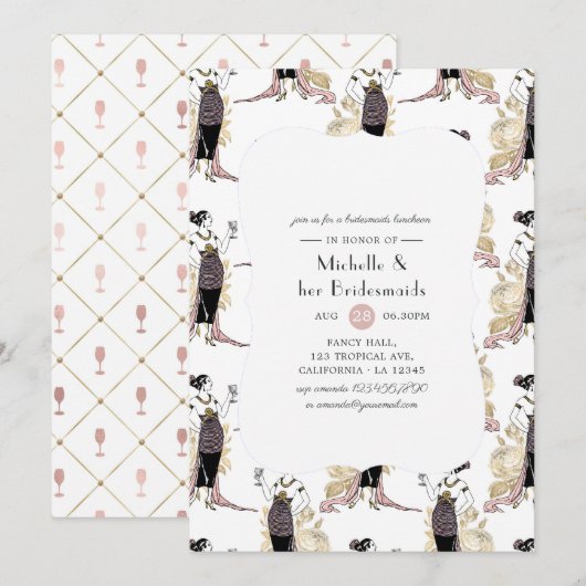 Invitation Déjeuner d'affaires rose Gold et Blush Wine Brides (Devant / Derrière)