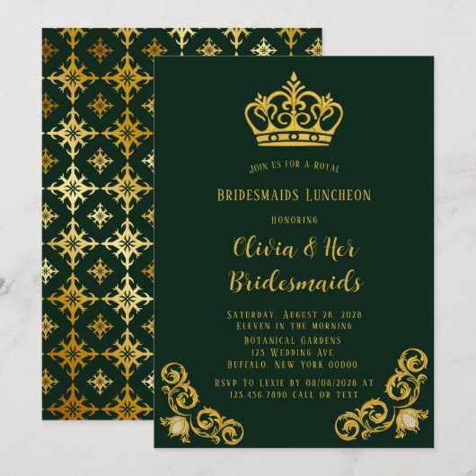 Invitation Déjeuner d'affaires Royal Green and Gold (Devant / Derrière)