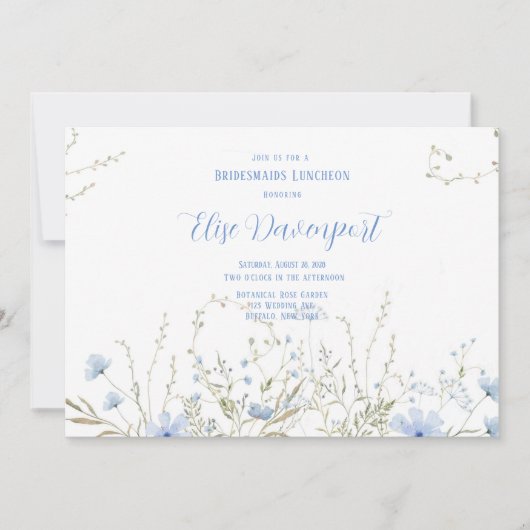 Invitation Déjeuner d'affaires Rustique Dusty Blue Fleur sauv (Devant)