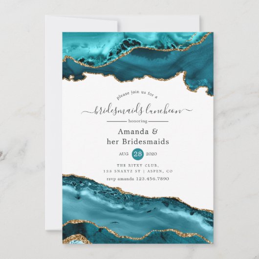 Invitation Déjeuner d'affaires turquoise et Gold Agate (Devant)