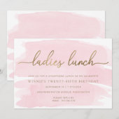Invitation Déjeuner dames or aquarelle rose (Devant / Derrière)