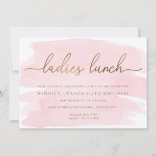 Invitation Déjeuner dames or aquarelle rose