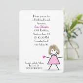 Invitation Déjeuner d'anniversaire 60 ans Stick Girl (Debout devant)