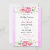 Invitation Déjeuner d'anniversaire botanique rose élégant  (Devant)