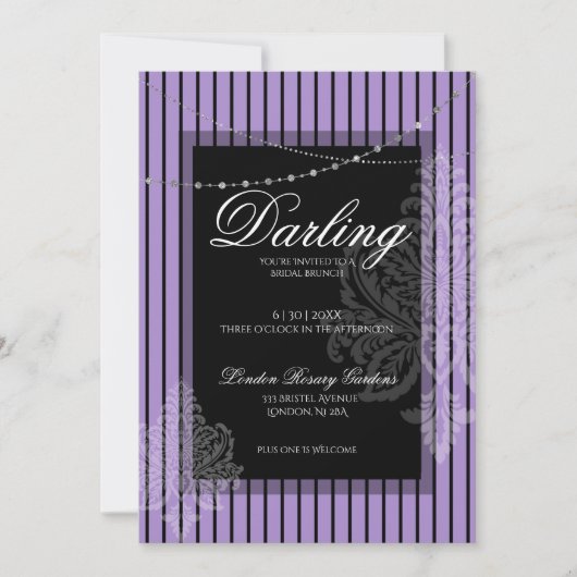 Invitation Déjeuner de baby shower avec la mariée violet noir (Devant)