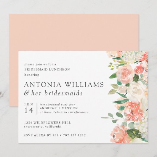 Invitation Déjeuner de bonne femme de chambre rose à la flora (Devant / Derrière)