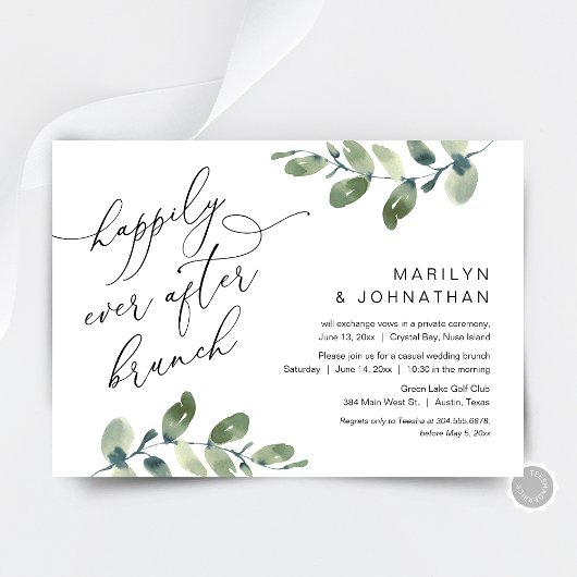 Invitation Déjeuner de brunch de mariage vert Happily Ever Af