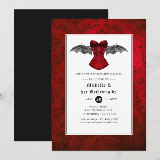 Invitation Déjeuner de demoiselles d'honneur de mariage gothi (Devant / Derrière)