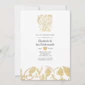Invitation Déjeuner de Demoiselles d'Honneur Floral Doré Chic (Devant)
