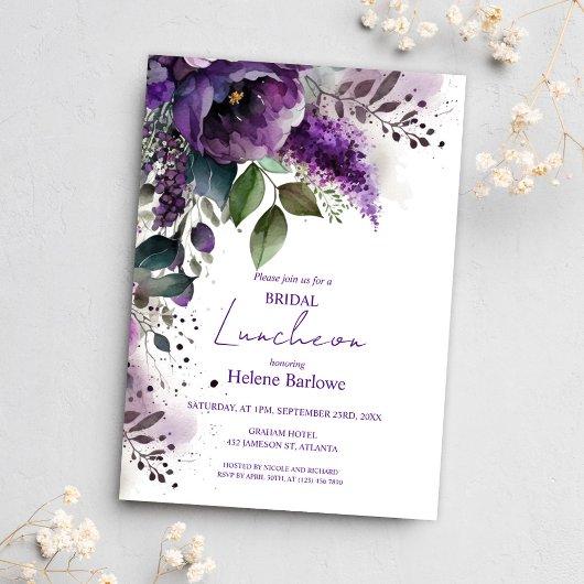 Invitation Déjeuner de Fête des mariées végétale violet