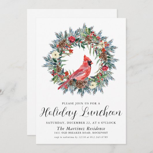 Invitation Déjeuner de Fêtes Cardinal Rouge (Devant / Derrière)