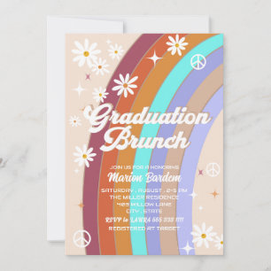 Invitation Déjeuner de graduation à l'aquarelle rétro groovy
