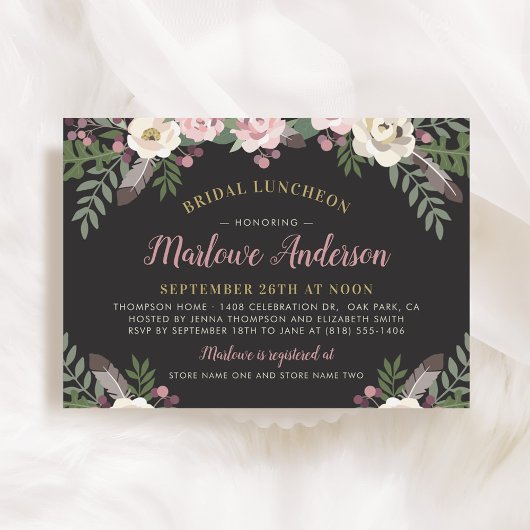 Invitation Déjeuner de la nuptiale rose rose Rose foncé et ma