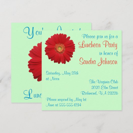 Invitation Déjeuner de la Red Daisy (Devant / Derrière)