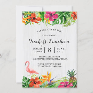 Invitation Déjeuner de l'enseignant   Flamant rose floral tro