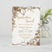 Invitation Déjeuner de mariage aux feuilles d'or (Debout devant)