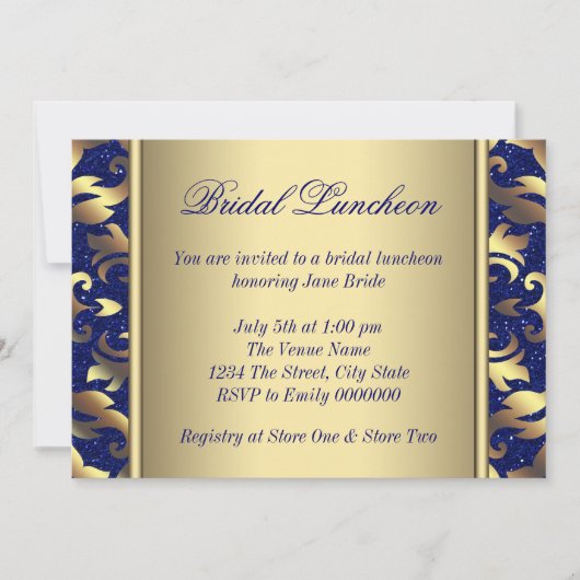 Invitation Déjeuner de mariage bleu royal et or (Devant)