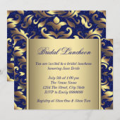 Invitation Déjeuner de mariage bleu royal et or (Devant / Derrière)