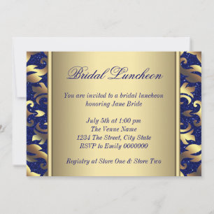 Invitation Déjeuner de mariage bleu royal et or
