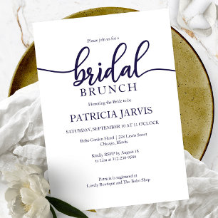Invitation Déjeuner de mariage élégant calligraphie bleu blan