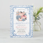 Invitation Déjeuner de mariage fleuri bleu rose chinoiserie c (Debout devant)