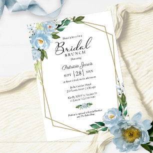 Invitation Déjeuner de mariage floral bleu poussiéreux géomét