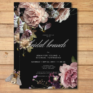 Invitation Déjeuner de mariage floral pastel sombre et luxueu