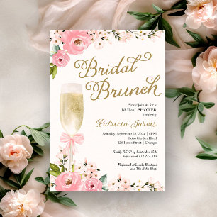 Invitation Déjeuner de mariage floral rose or pour la mariée 