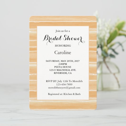 Invitation Déjeuner de mariage Peach Cream Stripes (Debout devant)