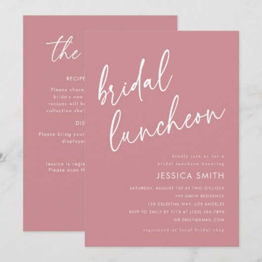 Invitation Déjeuner de mariage QR Code Dusty Rose (Devant / Derrière)