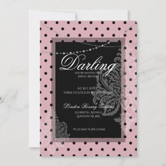 Invitation Déjeuner de mariage rose points noirs save the dat (Devant)
