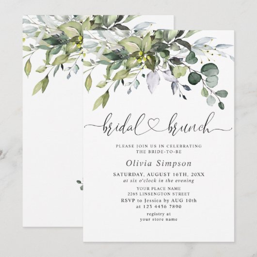 Invitation Déjeuner de mariage simplement élégant au eucalypt (Devant / Derrière)