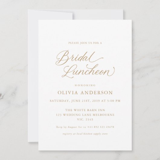 Invitation Déjeuner de mariée Gold Elegant Moderne Calligraph (Devant)