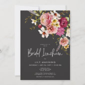 Invitation Déjeuner de mariée noir floral élégant moderne (Devant)