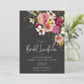 Invitation Déjeuner de mariée noir floral élégant moderne (Debout devant)