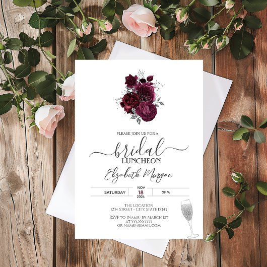 Invitation Déjeuner de mariée Rose de Bourgogne