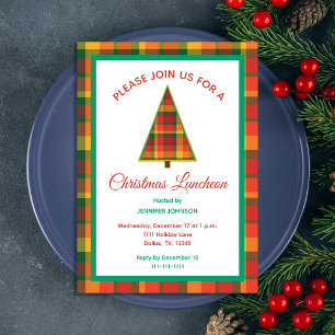 Invitation Déjeuner de Noël Arbre de Noël à carreaux colorés