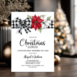 Invitation Déjeuner de Noël au motif carreau de Poinsettia Bu