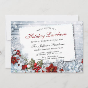 Invitation Déjeuner de Noël de Red Poinsettia Holly