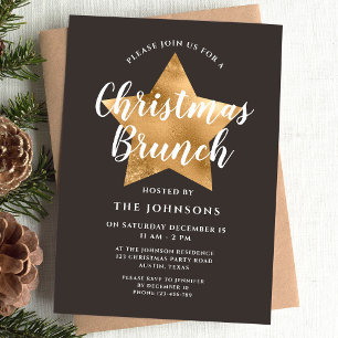 Invitation Déjeuner de Noël élégant marron étoile dorée