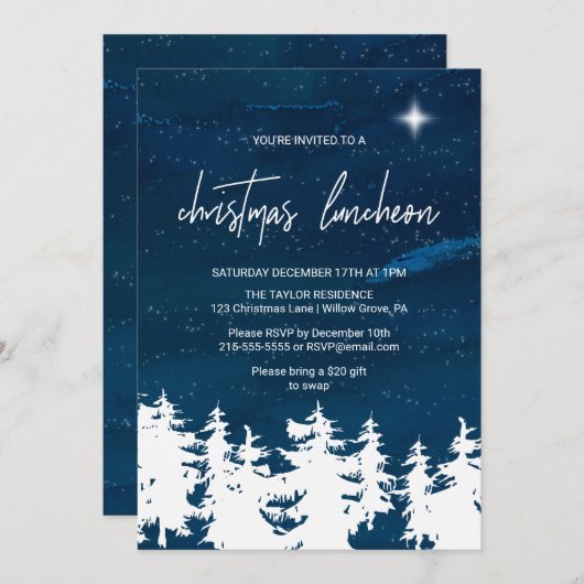 Invitation Déjeuner de Noël étoilé (Devant / Derrière)