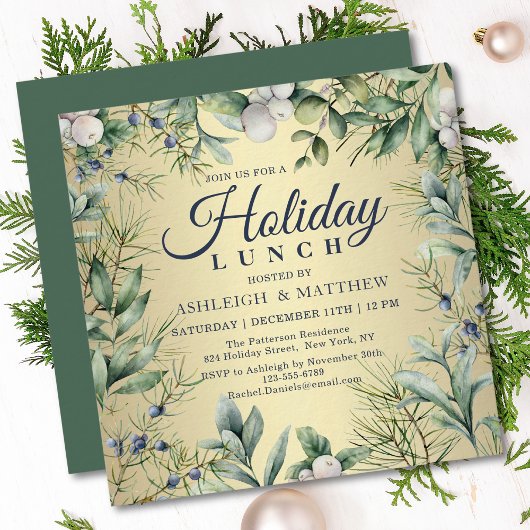 Invitation Déjeuner de Noël Floral d'Hiver Rustique