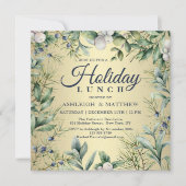 Invitation Déjeuner de Noël Floral Rustique d'hiver (Devant)