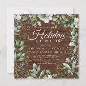 Invitation Déjeuner de Noël Floral Rustique d'hiver (Devant)