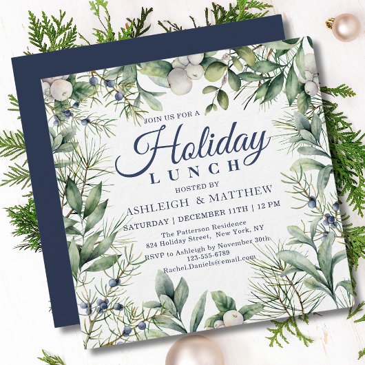 Invitation Déjeuner de Noël Floral Rustique d'hiver